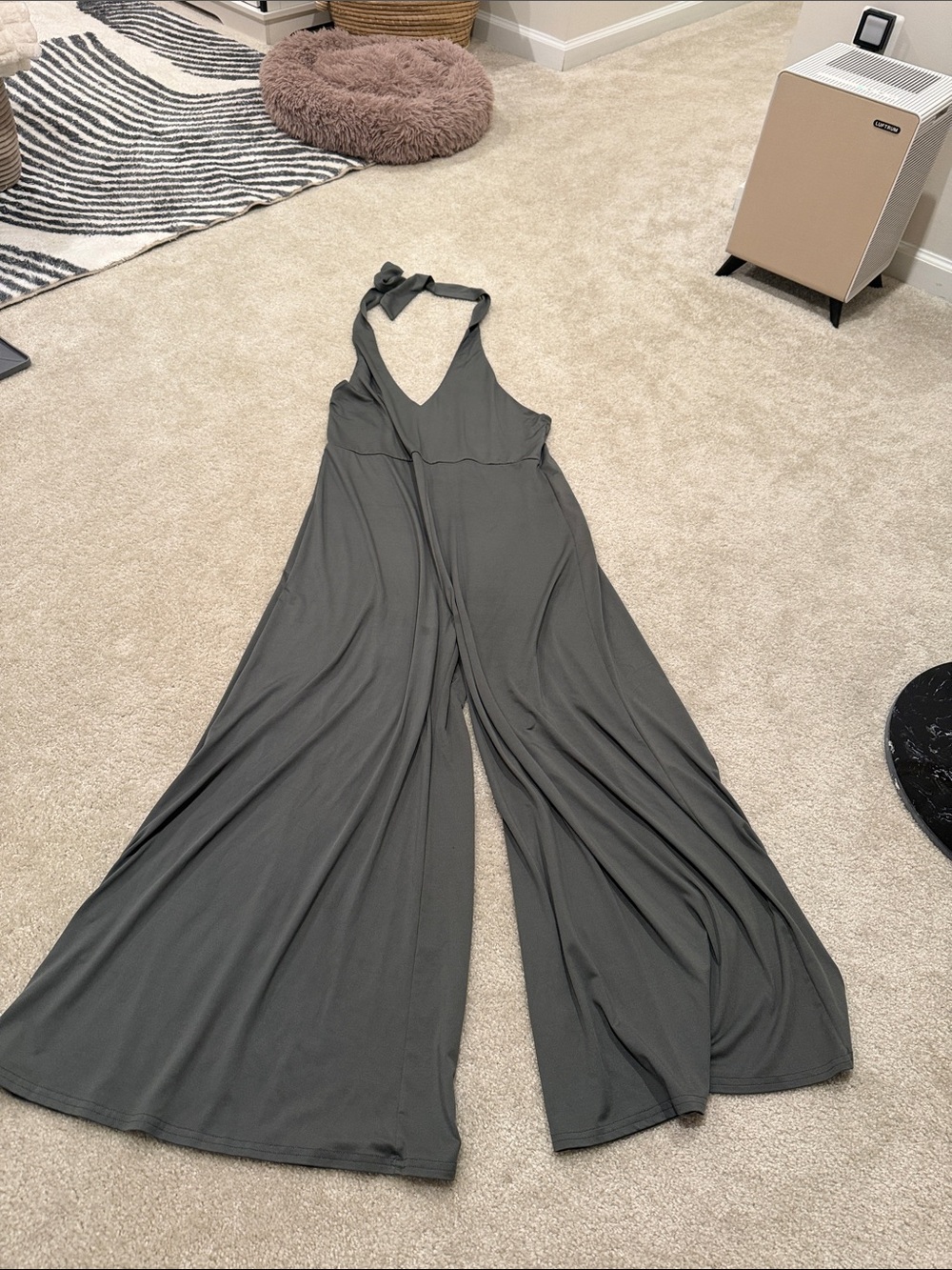 Women's Wide-Leg Halter Jumpsuit - Charcoal